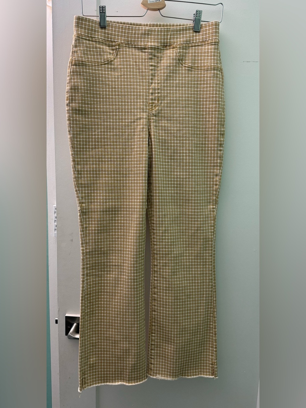 Madewell EUC pull-on high waist skinny flare pants in mini check pattern